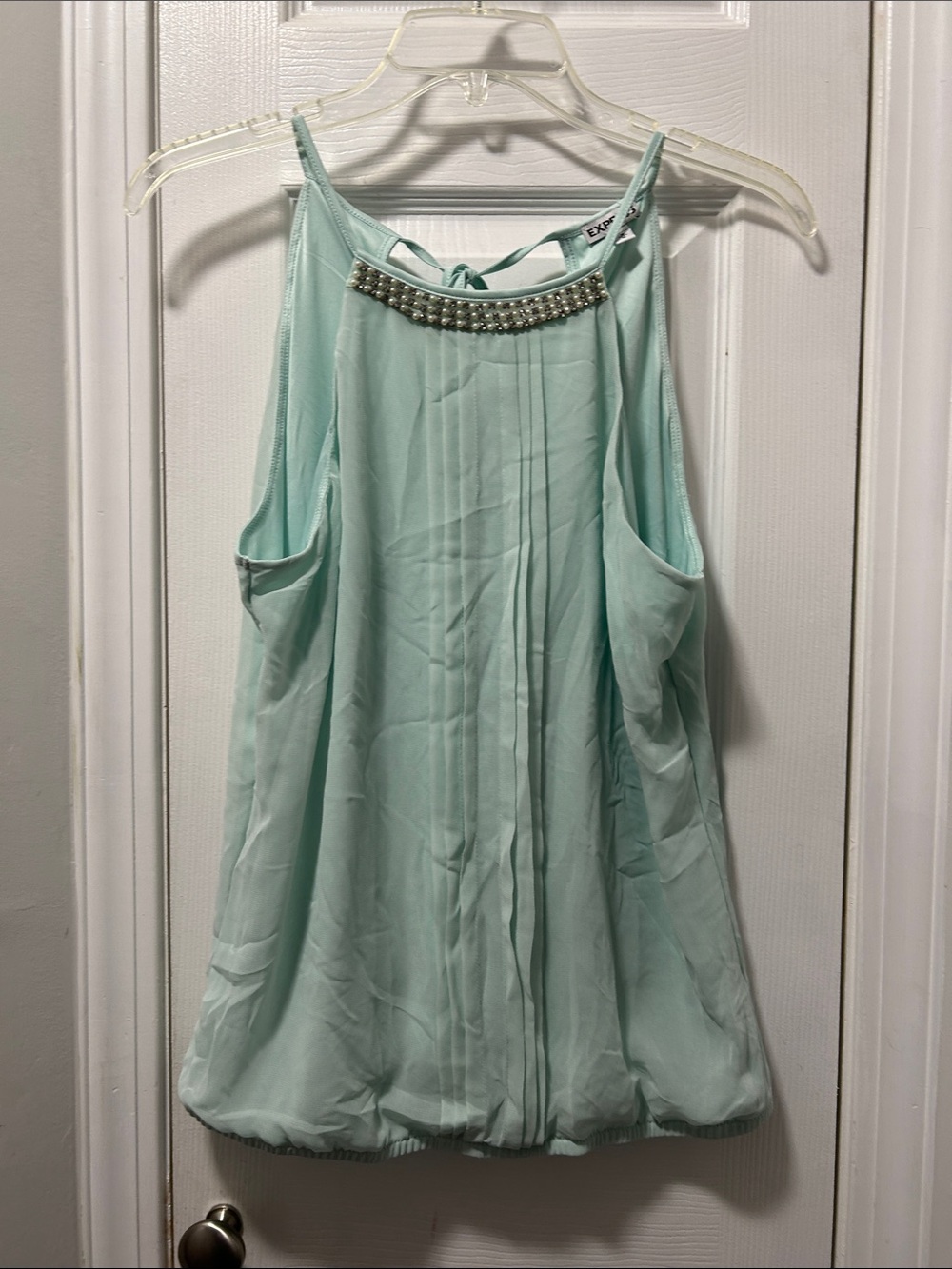 Express Mint Green Beaded Halter Top